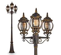 Candelabra Kobe, Outdoor Floor lamp in Antique Look, Metal in Brown/Gold with Plastic Discs, 3-Armed Path Light 215 cm, Retro/Vintage Garden lamp, E27 Socket, IP44, Without Bulbs