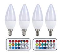 Candelabra LED Bulb Lamp, 4 Pack 3W E12/E14/E27 RGB Light Bulb, 85-265V Color Changing Candle Light Bulb, Candelabra Bulb with Remote Control for Home Lighting Decoration (E14 RGB + pure white 6000K)