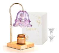 Candeldo Candle Warmer Lamp with Timer: Purple Flower Candle Warming Lamp with 2 Bulbs Height Adjustable Wax Warmer Dimmable Bedroom Decor Mothers Day Gift for Women