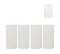Candelo Set of 4 Ambiente Rustic Pillar Candles - White - Large Candle 14 cm - Long Burning Time Approx. 63 Hours Christmas Candles for Advent Wreath
