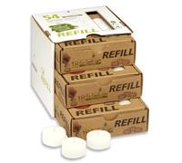 Candelo Set of 54 Eco Candles Ambience - Tea Lights without Case for Refilling - White Wax Blanks - Plastic Free Unscented - 6 Hours Burning Time