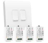 Candeo Wireless Kinetic Dual Light Switch (2-Gang each 2-Channel) & 4x Zigbee Compatible RF Receiver Modules Kit | No Wiring or Batteries for switch | Easy Installation & Eco-Friendly Lighting Control
