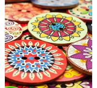 CANDEOLA 30-Pcs 2" Mixed Vintage-Style Flower-Patterned Natural Colorful Large Wooden Buttons | Bulk Assorted Colors Buttons for Sewing DIY Crafts Decoration Knitting Clothing Accessories (50mm)