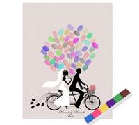 Candeon Fingerprint Wedding Guest Book, 30x40cm Personalised Wedding Guestbook Alternative Canvas Fingerprint Balloon Wedding Guest Signature Book Wedding Guestbook Poster with 6 Colors Ink