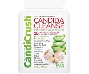 CandiCrush - Candida Cleanse Complex - Herbal Thrush Tablets - Natural Candida Treatment for Women and Men with Probiotic Live Friendly Bacteria for Yeast Infection - 60 Vegan Capsules