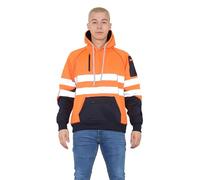 Candid Styles® Hi Vis Hoodie, Hi Viz Sweatshirt Safety Work Reflective Jumper Tape Band Work Warm Security High Visibility Sweatshirt 3 Zipped Pocket Pullover Hooded Top (Orange Pullover, Large)