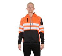 Candid Styles® Hi Vis Hoodie, Hi Viz Sweatshirt Safety Work Reflective Jumper Tape Band Work Warm Security High Visibility Sweatshirt 3 Zipped Pocket Hooded Top (Orange Zipper, 5X-Large)