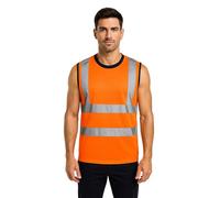 Candid Styles Hi Vis Viz Sleeveless Vest, High Visibility Reflective Safety Security Workwear Double Tape Tank Top (Orange, Large)