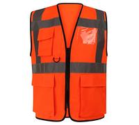 Candid Styles® Hi Vis Viz Work Utility Sleeveless Executive Zip Vest High Visibility Reflective Safety Security Workwear Double Tape Lightweight Waistcoat Jacket Top (Orange,S)