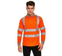 Candid Styles® Hi Viz High Visibility Long Sleeve Polo Shirts - Men's Reflective Tape Safety Hi Vis Security Work Breathable Lightweight Workwear T-Shirt Tops (Orange, Medium)