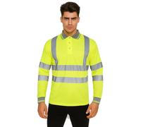 Candid Styles® Hi Viz High Visibility Long Sleeve Polo Shirts - Men's Reflective Tape Safety Hi Vis Security Work Breathable Lightweight Workwear T-Shirt Tops Plus Size S-5XL