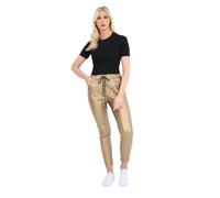Candid Styles Italian Wet Look Ladies Faux Leather Magic Pants Drawstring Joggers Disco Super Stretchy Casual Womens Comfy Trousers (Gold, 16-22)