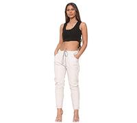 Candid Styles Italian Wet Look Ladies Faux Leather Magic Pants Drawstring Joggers Disco Super Stretchy Casual Womens Comfy Trousers UK 8-20 (Stone, UK 8-14)