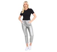 Candid Styles Italian Wet Look Ladies Faux Leather Magic Pants Drawstring Joggers Disco Super Stretchy Casual Womens Comfy Trousers (Silver, 8-14)