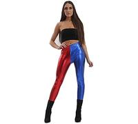 Candid Styles Kids Girls Metallic Wet Look Disco Leggings Harley Quinn Suicide Squad Hot Pants Dance Gym Shiny Festival Red/Blue, 5-6 Years'