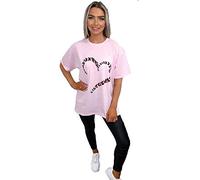 Candid Styles Ladies Jadore Paris Butterfly Heart Printed Oversized Womens Short Sleeve T Shirt Top 8-16 (S/M 8-10, Butterfly Heart Print Pink)