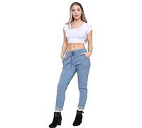 Candid Styles Ladies Stretch Magic Trousers Womens Crushed Casual Leggings#Denim Blue Plain Trouser#UK 8-14