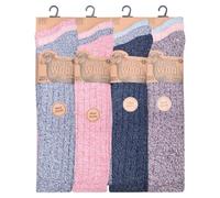 Candid Styles Ladies Thermal Long Boot Socks, Thick Chunky Warm Winter Wool Blend Soft Touch Cozy Padded Sole Walking Running Hiking Assorted Colours 4-8 3 Pair Assorted