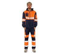 Candid Styles® Mens Hi Vis Rain Fleece Tracksuit, High Visibility Waterproof Safety Workwear Reflective Tape Rainsuit Hooded Top & Trousers (Orange, XL)