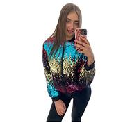 Candid Styles Multi Coloured Rainbow Ladies Sequin Glitter Zip Up Bomber Jacket# UK XL