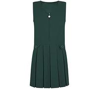 Candid Styles® New Kids Girl’s Plain School Uniform Pleated Front Heart Zip Pinafore Two Button Wrap Over Knife Dress Sleeveless Junior School Wear (Bottle Green, 15-16 Years)
