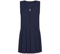 Candid Styles® New Kids Girl’s Plain School Uniform Pleated Front Heart Zip Pinafore Two Button Wrap Over Knife Dress Sleeveless Junior School Wear (Navy, 15-16 Years)