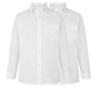 Candid Styles® Pack of 2 Boys School Uniform Long Sleeve White Shirts, Kids Plain Button-Down Formal Shirt with Chest Pocket Collar 15.5"