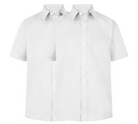 Candid Styles® Pack of 2 Boys School Uniform Short Sleeve White Shirts, Kids Plain Button-Down Formal Shirt with Chest Pocket Collar 16"