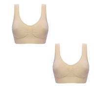 Candid Styles® Pack of 2 Super Comfort Bra, Womens Seamless Padded Sports Shapewear Stretch Pull Up Bra Ladies Sleep Bralette Stretch Crop Tops Vest(Nude,L)