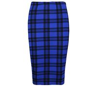 Candid Styles Women Celebs Army Check Skull Print Ladies Knee Length Pencil Bodycon Skirt 8-22, XXL 20-22 Plus Size, Royal Blue Tartan - Ladies Soft & Smooth Skirt