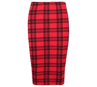 Candid Styles Women Celebs Army Check Skull Print Ladies Knee Length Pencil Bodycon Skirt 8-22, XXL 20-22 Plus Size, Red Tartan - Check Print Hot Summer Skirt