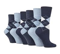 Candid Styles® Womens Argyle Socks Honey Comb Top Non Binding Soft Cotton Loose Elastic Top Sock Assorted Colors (Navy/Denim, PK 6, 4-8)