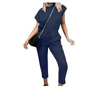 Candid Styles Womens Dogtooth Print And Plain Boxy Loungewear 2 Piece Top and Pants Co-ord Suit 8-22#(Crew Neck Navy # UK 8-10