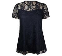 Candid Styles Womens Floral Lace Lined Short Sleeve Plus Size Stretch Party Tunic Top 14-28, 16, Black