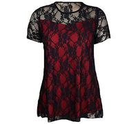 Candid Styles Womens Floral Lace Lined Short Sleeve Plus Size Stretch Party Tunic Top 14-28, 22-24, Black & Red