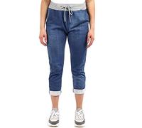 Candid Styles Womens Italian Denim Joggers Sweatpants Plain Floral Star Elasticated Waist Gym Running Yoga Pants Jogging Turn Up Trousers 8-22#Dark Denim Tie Dye Plain Trouser#UK 16-18