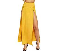 Candid Styles Womens Ladies Double Side Slit Split Plain Basic Stretchy Gypsy Maxi Long Skirt 8-22, M/L 12-14, Mustard