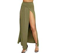 Candid Styles Womens Ladies Double Side Slit Split Plain Basic Stretchy Gypsy Maxi Long Skirt 8-22, M/L 12-14, Khaki
