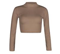 Candid Styles® Womens Long Sleeve Turtle Neck Crop Top, Ladies Summer Casual Stretchy High Roll Neck Tee Tops (12-14, Mocha)