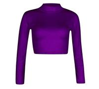 Candid Styles® Womens Long Sleeve Turtle Neck Crop Top, Ladies Summer Casual Stretchy High Roll Neck Tee Tops (12-14, Purple)
