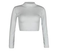 Candid Styles® Womens Long Sleeve Turtle Neck Crop Top, Ladies Summer Casual Stretchy High Roll Neck Tee Tops (8-10, White)
