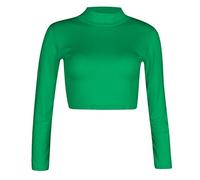 Candid Styles® Womens Long Sleeve Turtle Neck Crop Top, Ladies Summer Casual Stretchy High Roll Neck Tee Tops (12-14, Green)