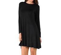 Candid Styles Womens Plain Long Sleeve Stretch A Line Skater Flared Swing Dress Top Plus Size T-Shirt 8-26 24-26 Black