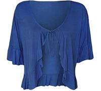 Candid Styles Womens Plus Size Stretch Plain Ruffle Frill Tie Front V Neck Bolero Cardigan Shrug, 26-28, Royal Blue
