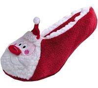 Candid Styles Womens Santa Claus Christmas Slipper Design Ladies Ballerina Style Sherpa Lined Plush Non-Slip Slippers Socks(Red/White,S-M)