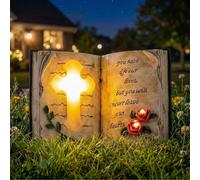 Candieslife Outdoor Solar Bible Cross Garden Stakes Lights, Waterproof Memorial Grave Decorations Gifts for Cemetery Outdoors Lawn Yard Home Patio Decor