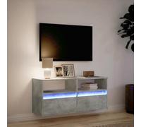 Canditree 100 cm Floating TV Cabinet with LED Lights, Floating TV Stand with 2 Drawers, Floating TV Shelf Wall Mounted Entertainment Center (Concrete Grey)