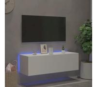 Canditree 100 cm Floating TV Cabinet with LED Lights, Floating TV Stand with Storage, Wall Mounted Entertainment Center (White)