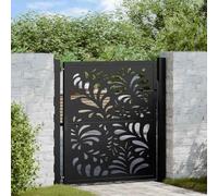 Canditree Black Metal Garden Gate with Lock, Weathering Steel Lockable Door with Wave Design for Pathway, Garden Entrance (85 x 100 cm)