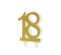 Candle 18 Years Eighteenth Cmpleanno Gold Glitter 7.5 cm